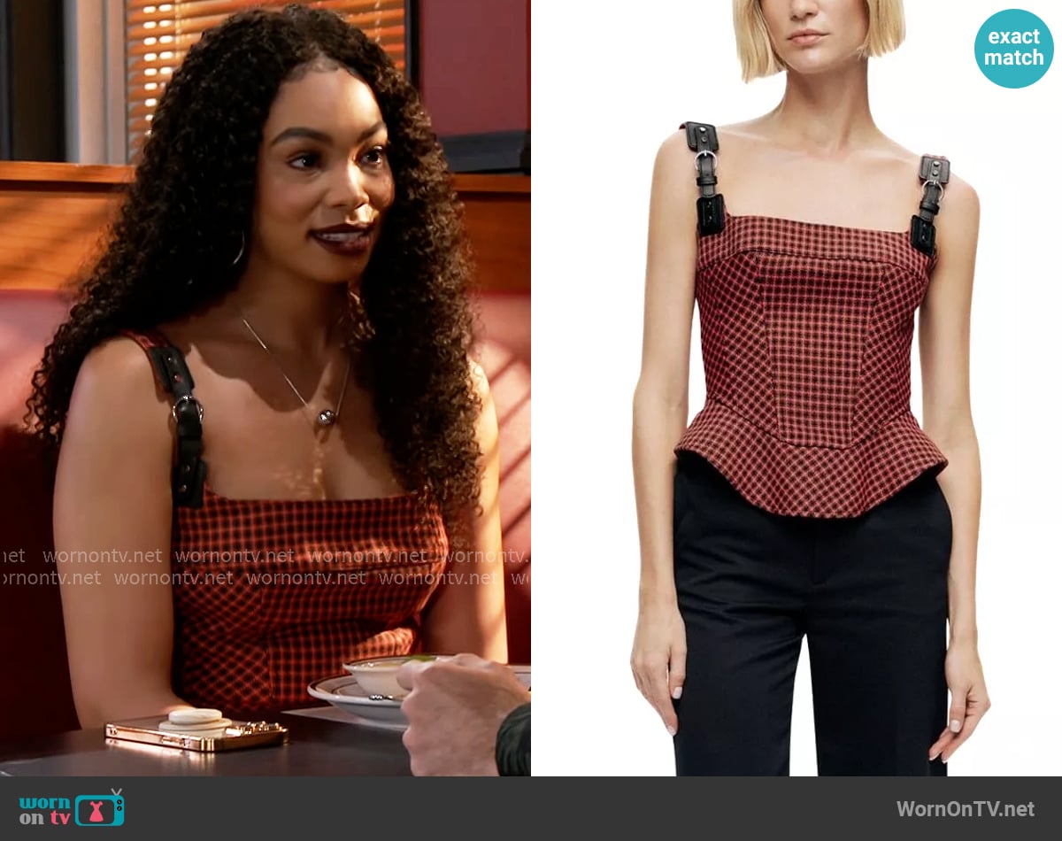 Nocturne Checked Buckle Strap Corset Top worn by Chelsea Hamilton (RhonniRose Mantilla) on Beyond the Gates