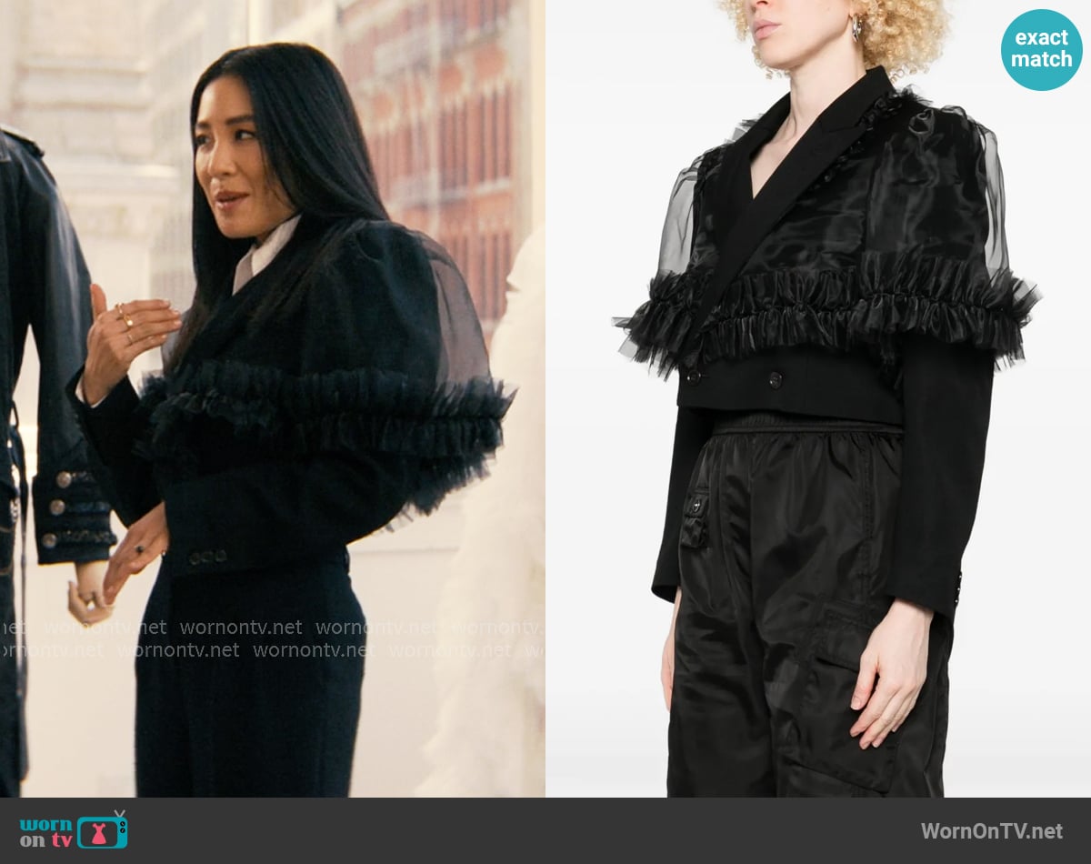 Noir Kei Ninomiya Ruffle-trimmed Jacket worn by Vanessa Hsu (Constance Wu) on Not Suitable For Work