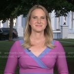 Olivia Gazis's pink colorblock v-neck dress on CBS Evening News