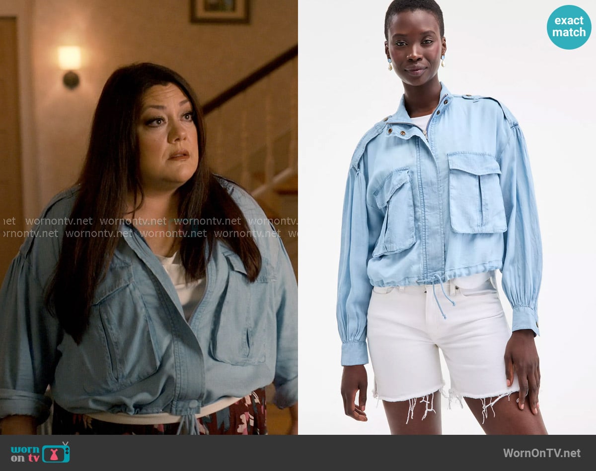On 34th Chambray Cropped Jacket worn by Dana Sue Sullivan (Brooke Elliott) on Sweet Magnolias