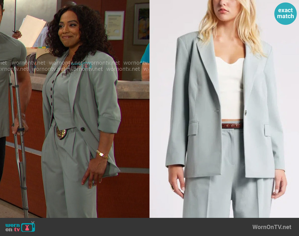 Open Edit Relaxed Fit Blazer in Teal Pond worn by Jada Hunter (Elia Cantu) on Days of our Lives
