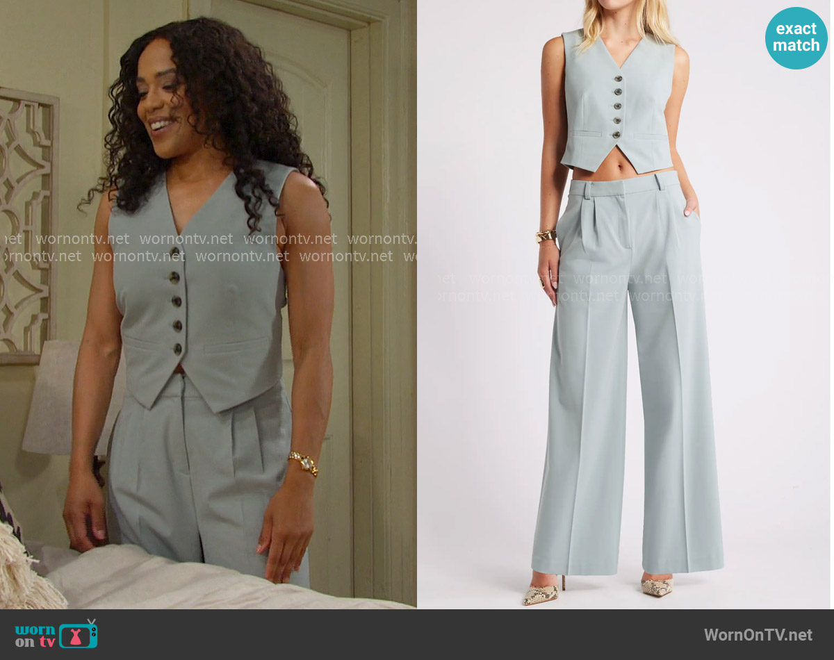 Open Edit Wide Leg Pants in Teal Pond worn by Jada Hunter (Elia Cantu) on Days of our Lives