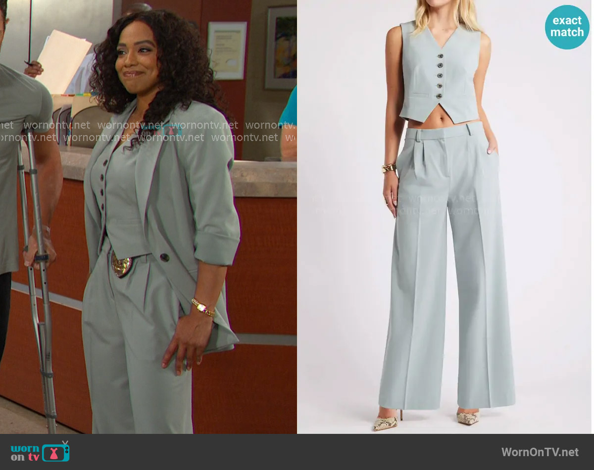 Open Edit Wide Leg Pants in Teal Pond worn by Jada Hunter (Elia Cantu) on Days of our Lives