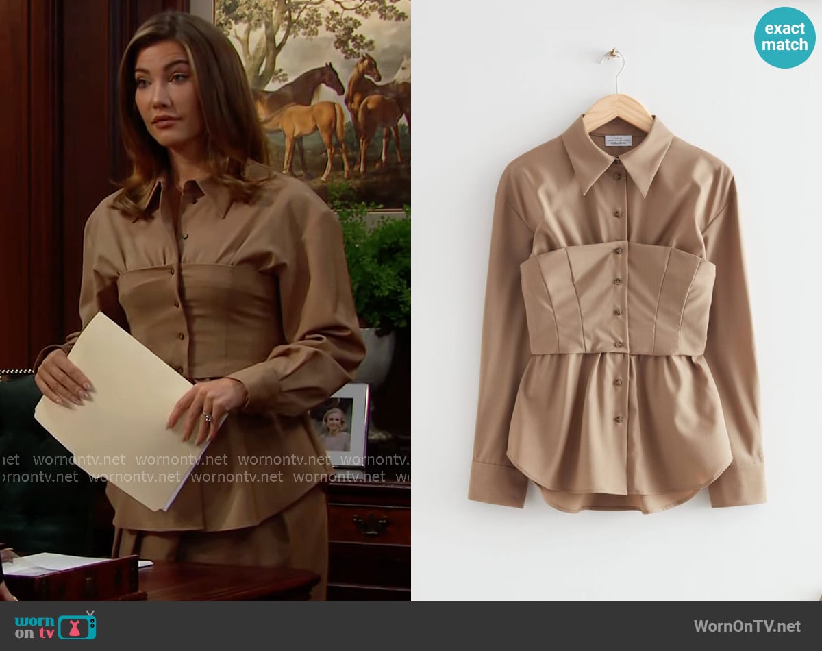 & Other Stories Wool Corset Shirt worn by Steffy Forrester (Jacqueline MacInnes Wood) on The Bold and the Beautiful