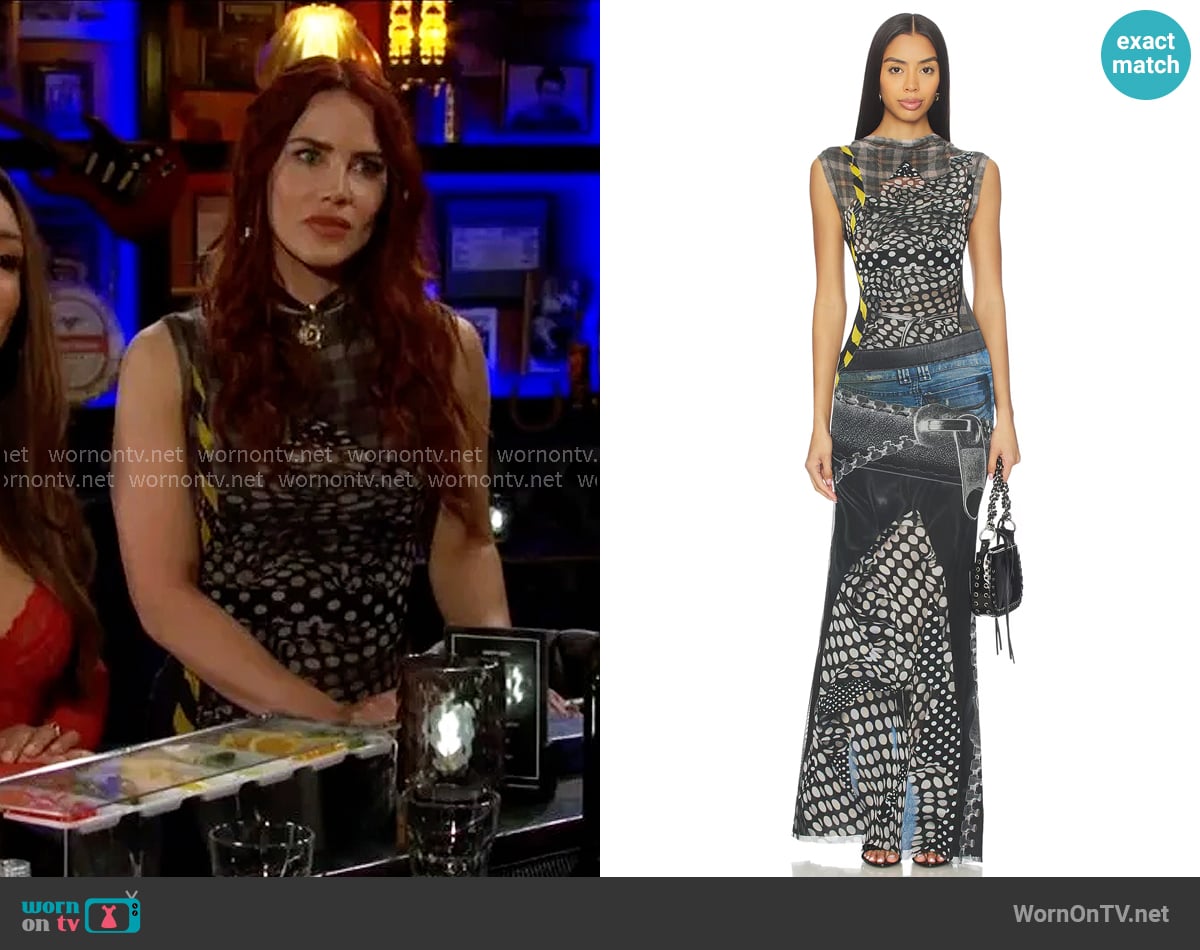 Ottolinger Mesh Maxi Dress in Polka Dot Zip Print worn by Sally Spectra (Courtney Hope) on The Young and the Restless