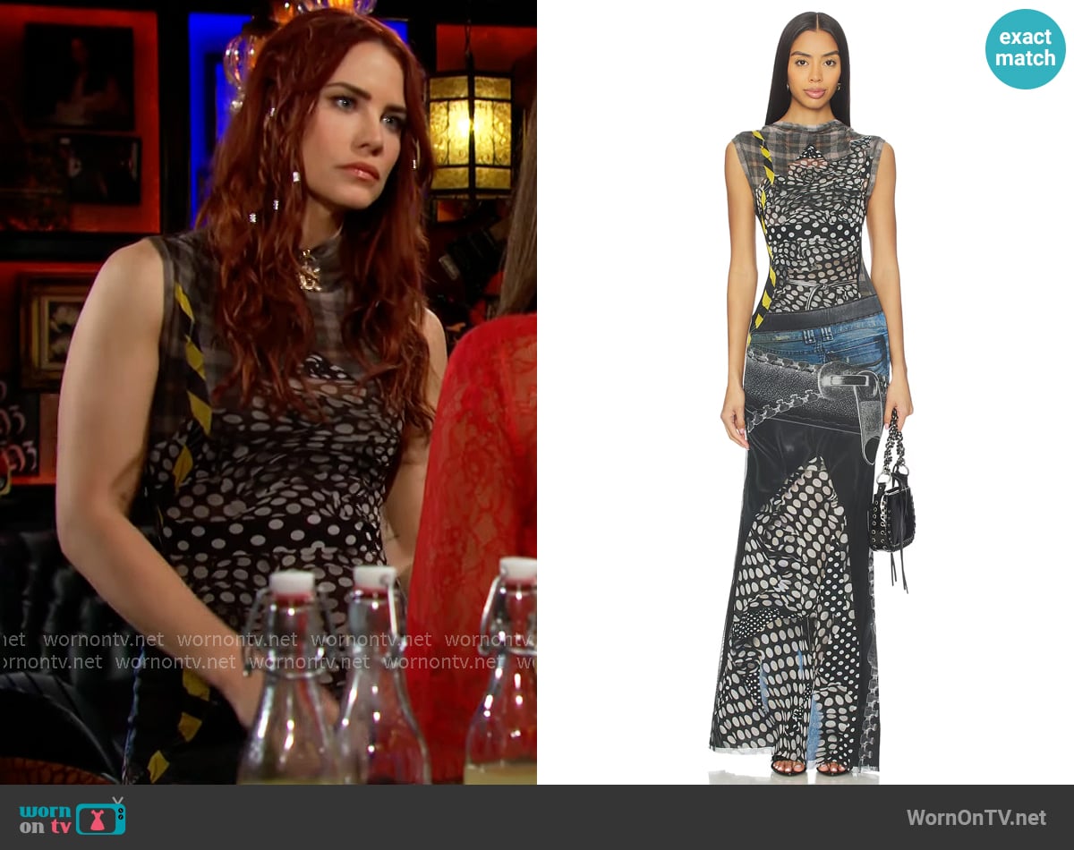 Ottolinger Mesh Maxi Dress in Polka Dot Zip Print worn by Sally Spectra (Courtney Hope) on The Young and the Restless