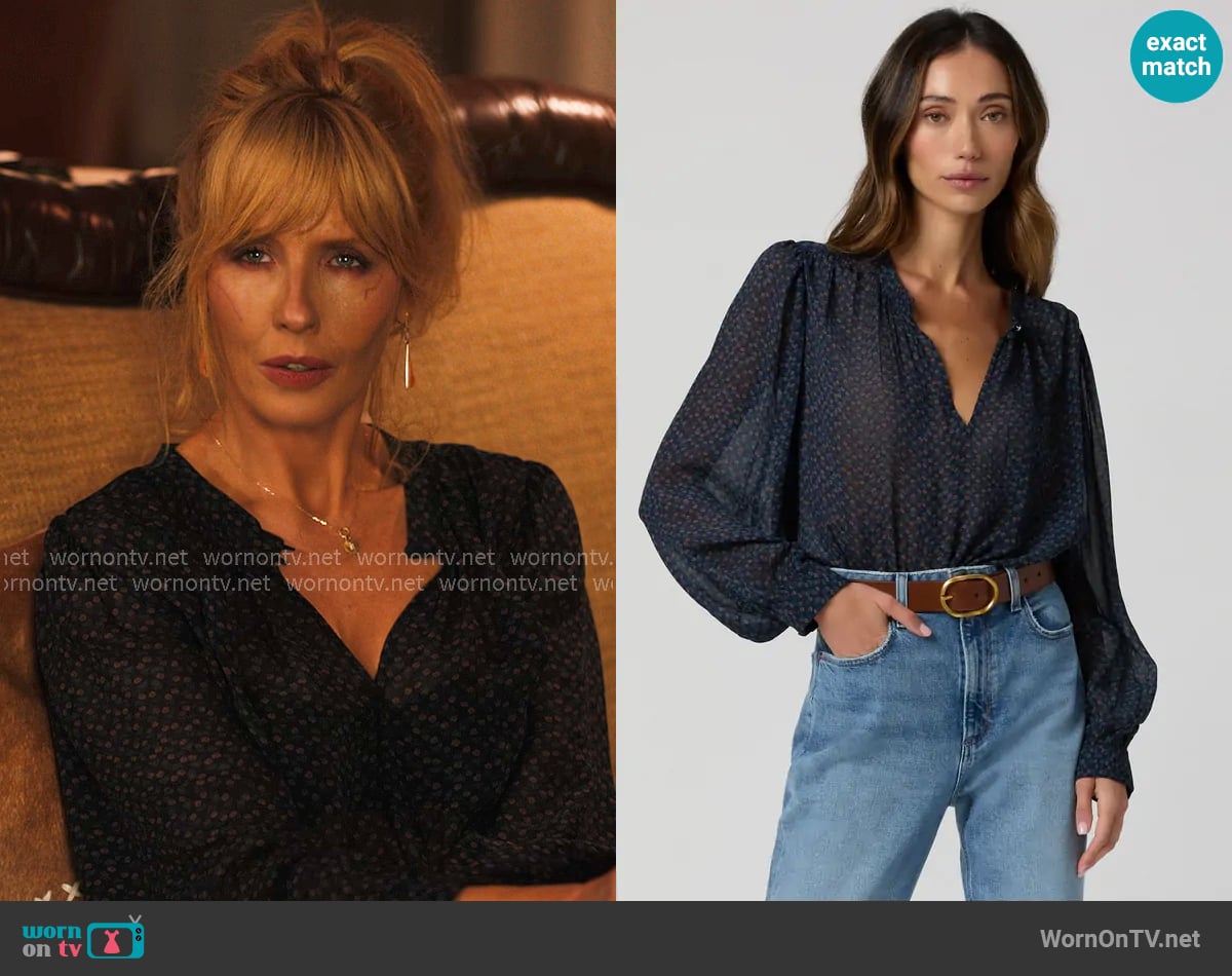 Paige Bibiana Blouse in Navy Multi worn by Beth Dutton (Kelly Reilly) on Dutton Ranch