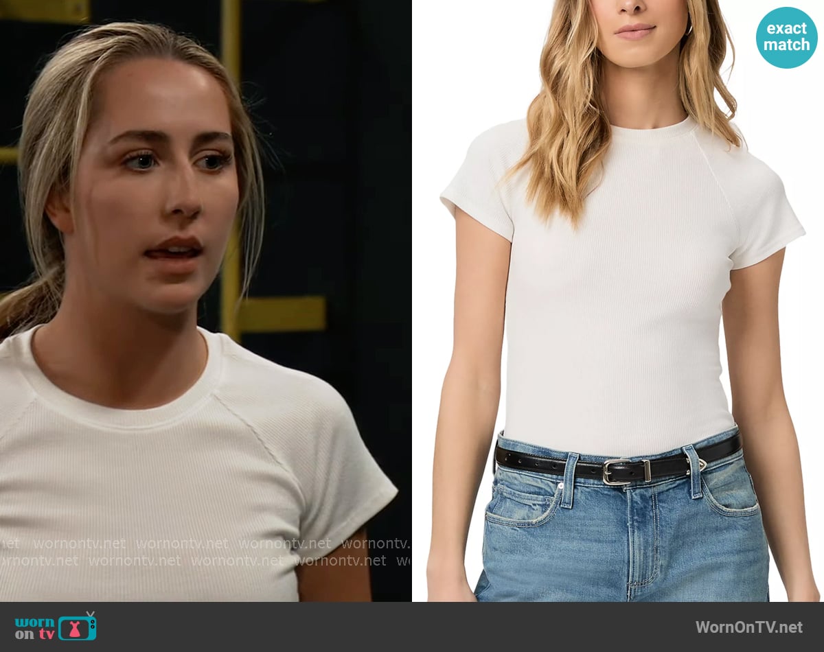 Paige Bijou Tee in Ivory worn by Josslyn Jacks (Eden McCoy) on General Hospital