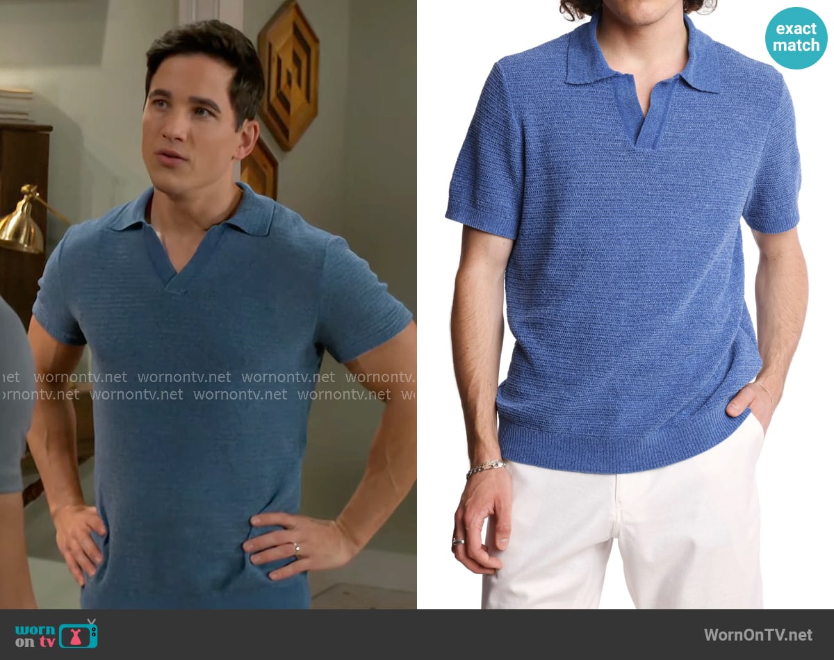 Paisley & Gray Open Knit Johnny Collar Polo worn by Bradley 'Smitty' Smith (Mike Manning) on Beyond the Gates