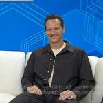 Patrick Wilson's brown check trucker jacket and pants on Today