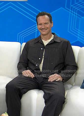 Patrick Wilson’s brown check trucker jacket and pants on Today