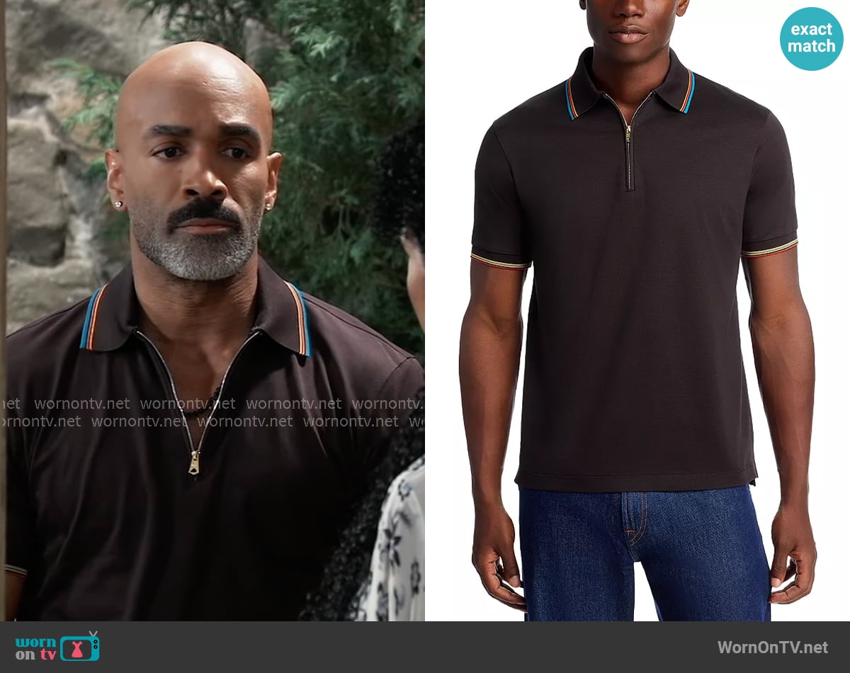 Paul Smith Striped Detail Polo Shirt worn by Curtis Ashford (Donnell Turner) on General Hospital