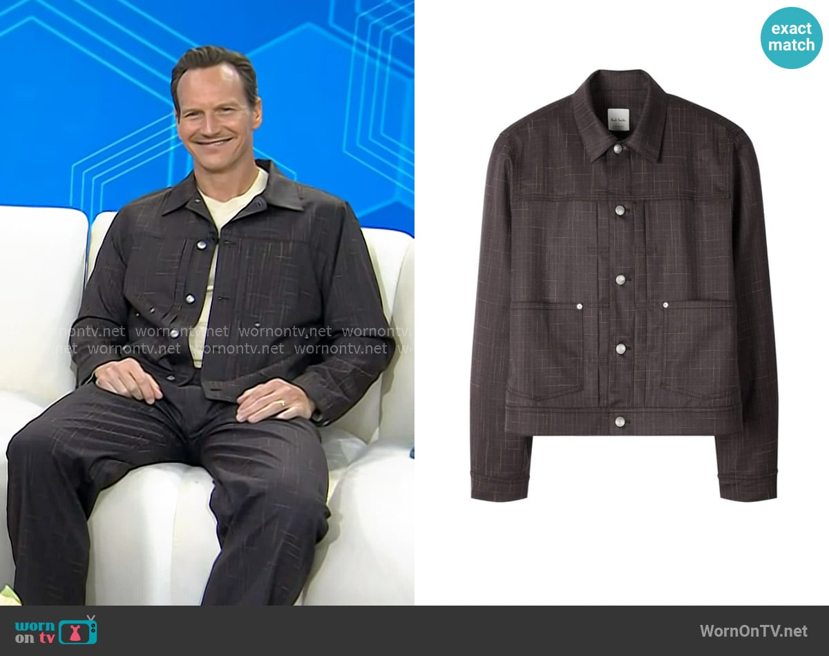 Patrick Wilson’s brown check trucker jacket on Today