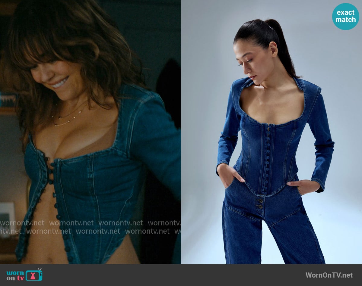 PCFG Your Itch Corset Denim Corset Top worn by Allie Hayes (Mika Abdalla) on Off Campus