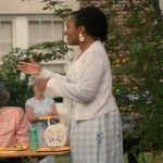 Peggy’s blue floral check dress on Sweet Magnolias