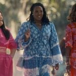 Peggy’s blue printed tie waist maxi dress on Sweet Magnolias