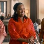 Peggy’s red floral embroidered dress on Sweet Magnolias