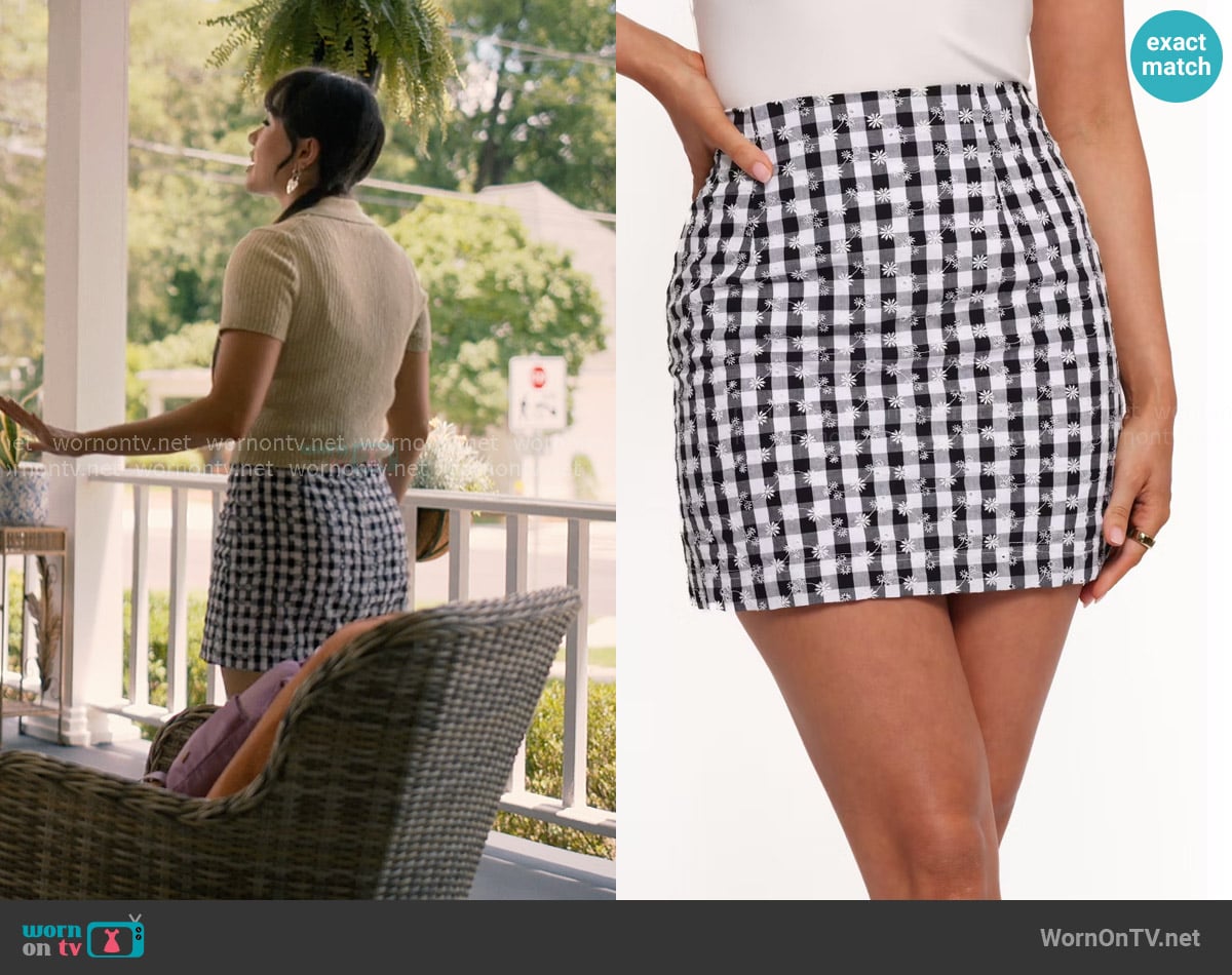 Petal and Pup Clement Mini Skirt in Black White Gingham worn by Lily Song (Artemis) on Sweet Magnolias