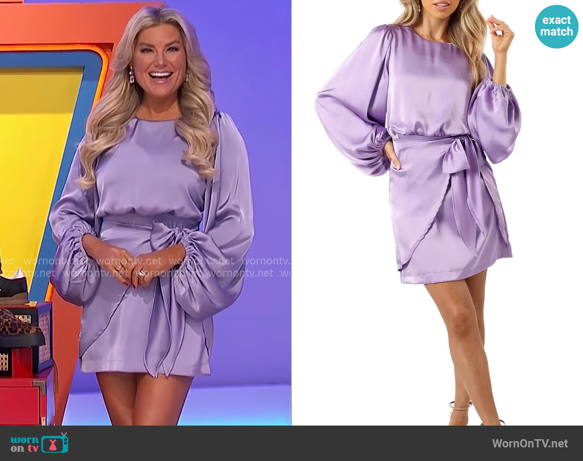 Petal + Pup Emillia Balloon Sleeve Satin Minidress worn by Rachel Reynolds on The Price is Right