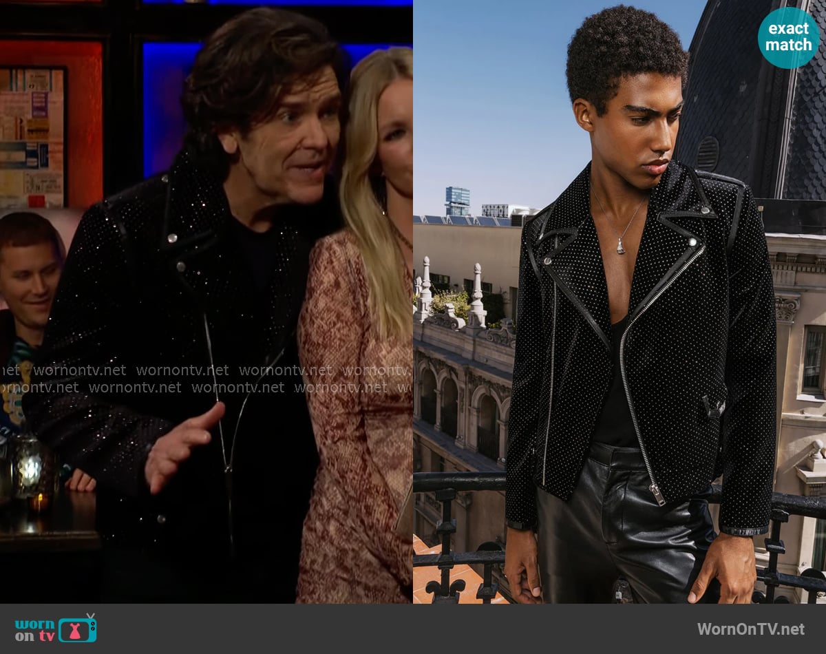 Phix Black Velvet Silver Dot Biker Jacket worn by Danny Romalotti (Michael Damian) on The Young and the Restless