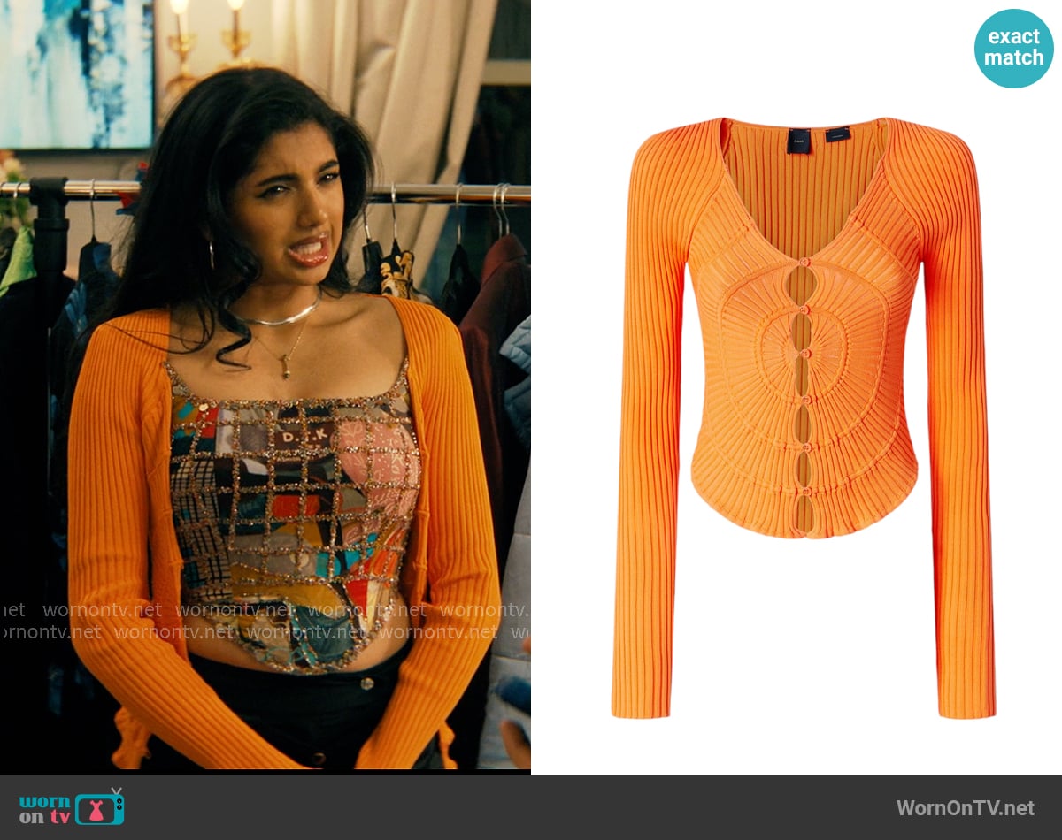 Pinko Slim Fit Ribbed Cardigan With Sunny Design worn by Abhinaya Chilukuri (Avantika) on Not Suitable For Work