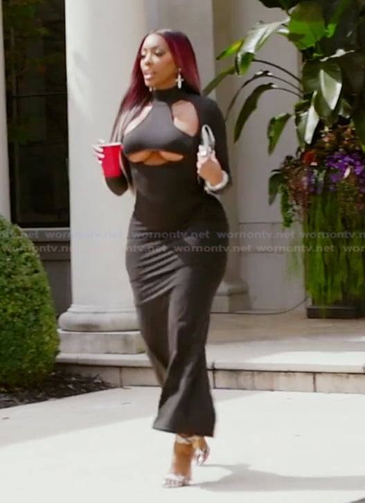 Porsha’s black cutouts dress on The Real Housewives of Atlanta