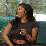 Porsha's black mesh top and sweatpants on The Real Housewives of Atlanta