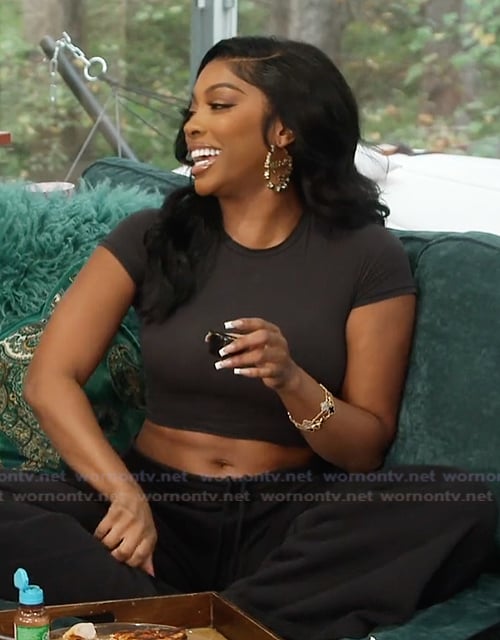 Porsha’s black mesh top and sweatpants on The Real Housewives of Atlanta