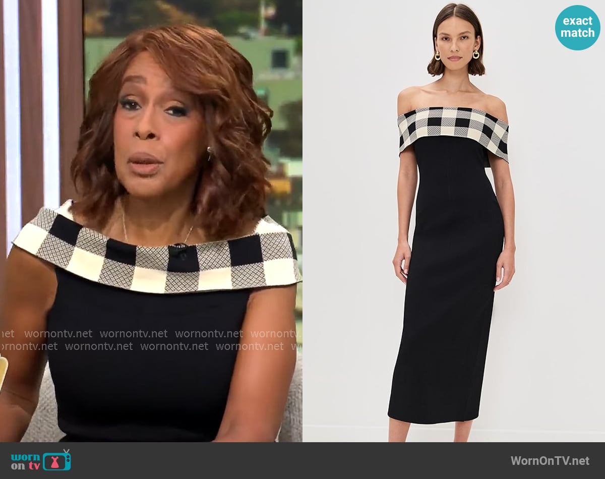 Posse Pippa Off Shoulder Dress in Heritage Plaid worn by Gayle King on CBS Mornings