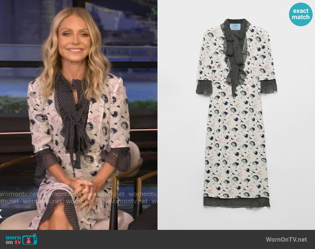 Prada Printed georgette dress worn by Kelly Ripa on Live with Kelly and Mark