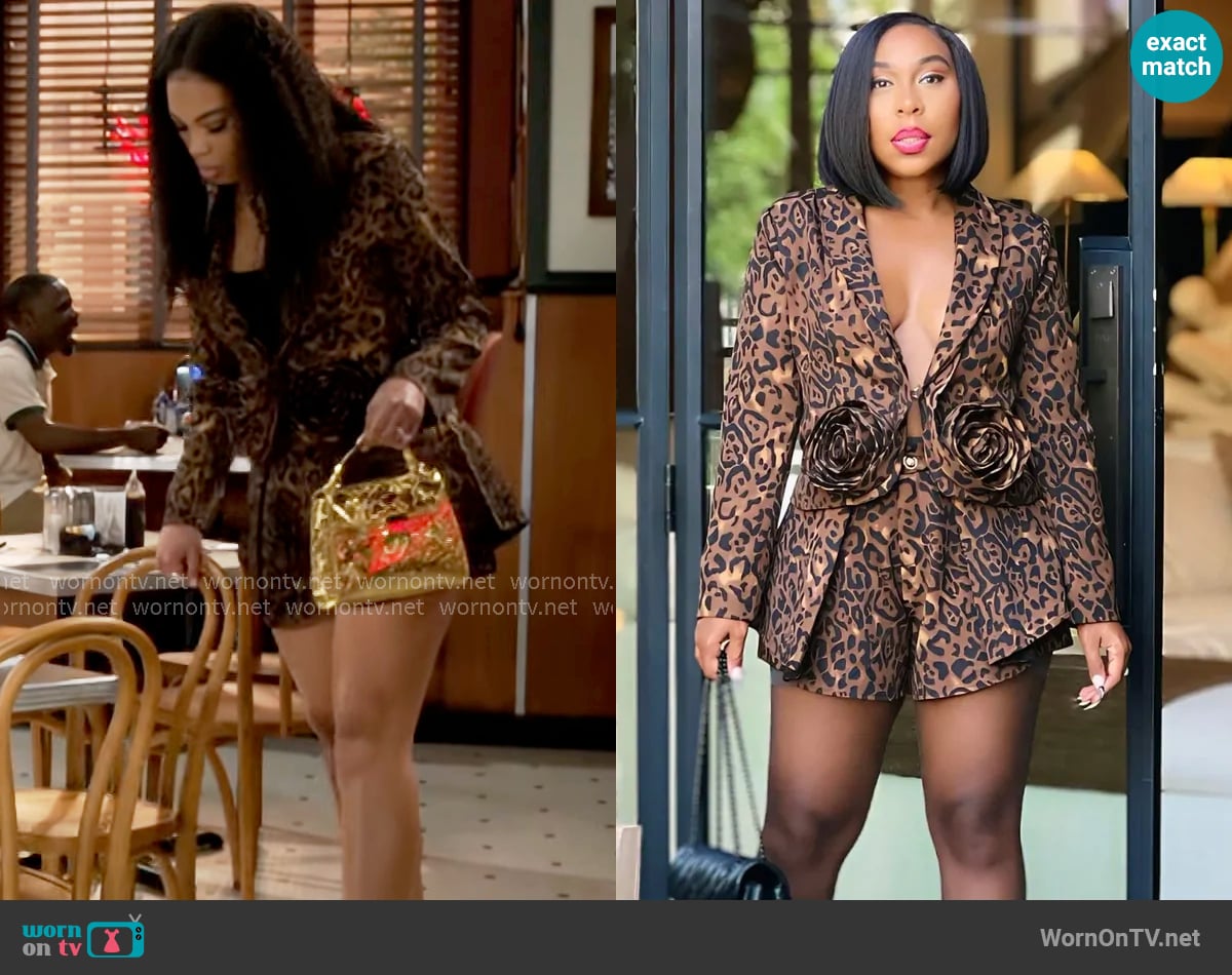 Pretty Pieces Vanessa Leopard Print Blazer Short Set with Rose Detail worn by Chelsea Hamilton (RhonniRose Mantilla) on Beyond the Gates