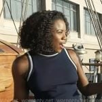 Priscilla Thompson’s navy mock neck sleeveless top on Today