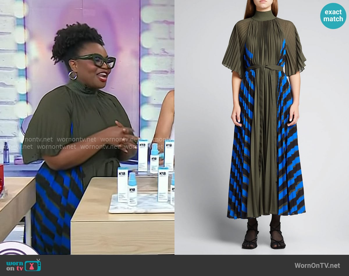 Proenza Schouler Mixed-Print Pleated High-Neck Midi Dress worn by Jessica Cruel on Today