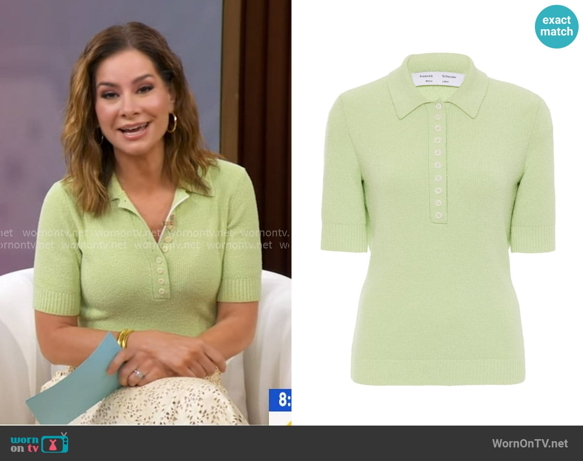 Proenza Schouler White Label Boucle Short Sleeve Polo worn by Rebecca Jarvis on Good Morning America