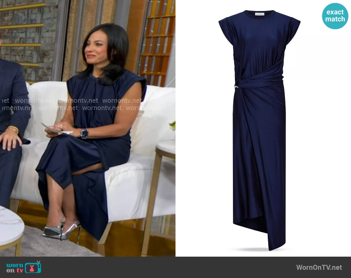 Rabanne Gathered Asymmetric Long Dress in Deep Navy worn by Dr. Tara Narula on Good Morning America