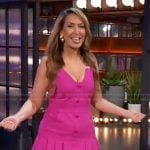 Rachel Feinstein’s pink sleeveless pleated mini dress on The Kelly Clarkson Show