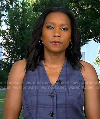 Rachel’s blue plaid vest on Good Morning America