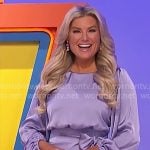 Rachel’s lavender purple balloon sleeve dress on The Price is Right