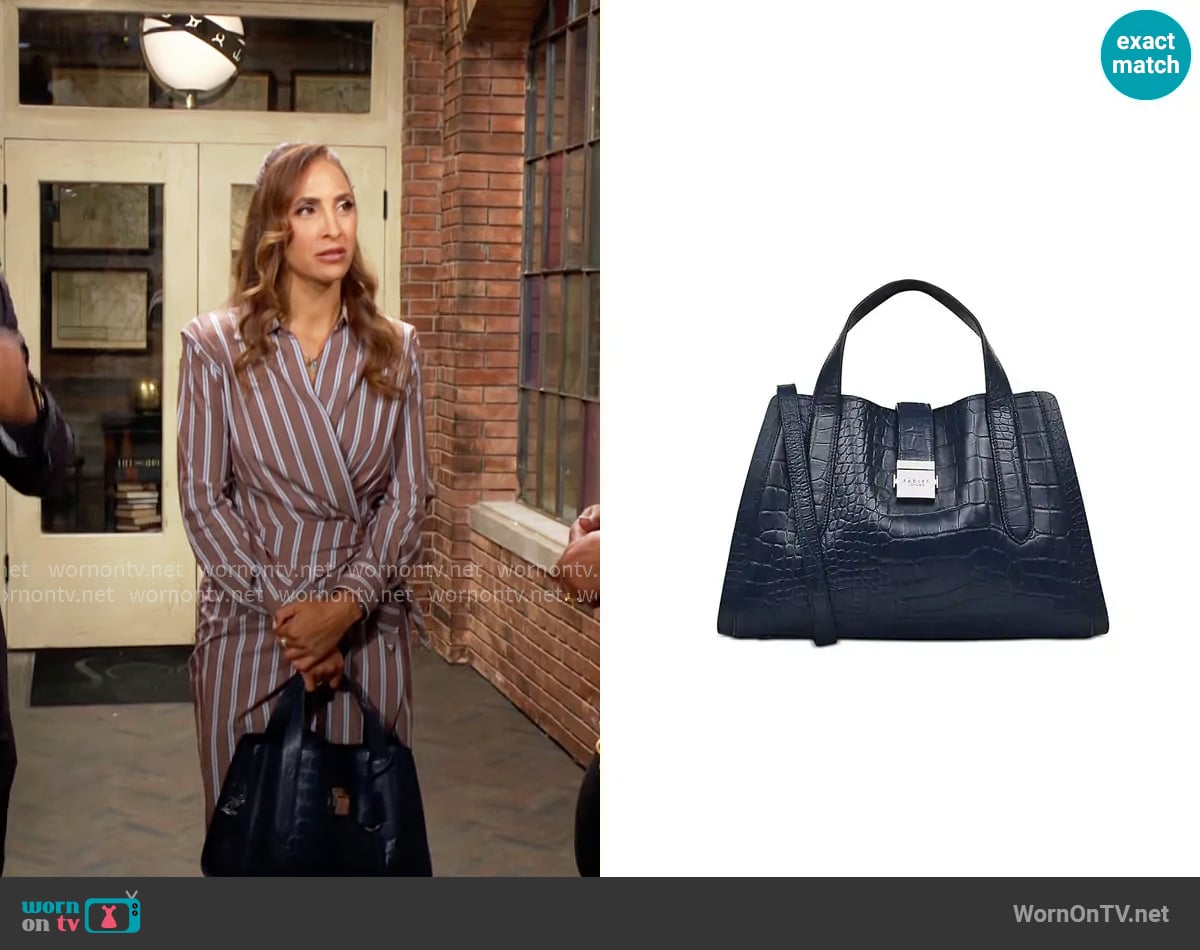 Radley London Sloane Street Croc Embossed Leather Medium Ziptop Grab Bag worn by Lily Winters (Christel Khalil) on The Young and the Restless