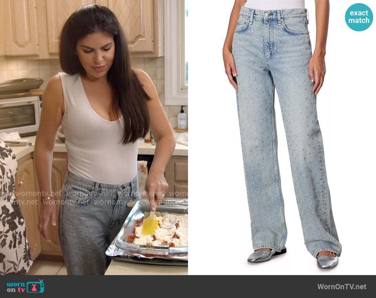 Rag and Bone Shea High Rise Relax Straight Jeans in Desi Pearl worn by Jo-Ellen Tiberi on The Real Housewives of Rhode Island