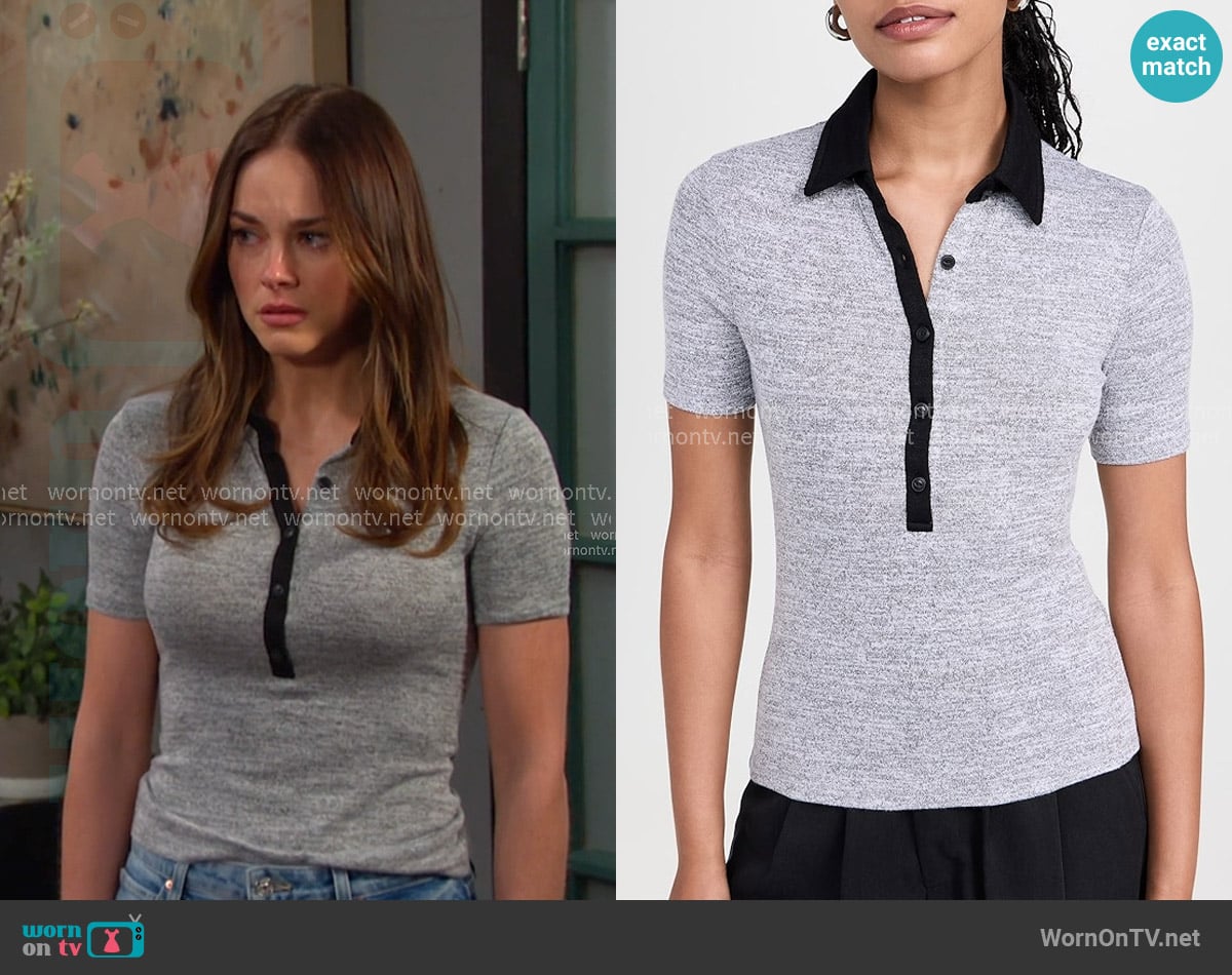 Rag & Bone The Knit Button Short Sleeve Tee in Heather Grey worn by Stephanie Johnson (Abigail Klein) on Days of our Lives