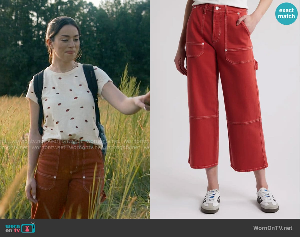 Rails Silverado Ankle Wide Leg Carpenter Jeans in terracotta worn by Annie Sullivan (Anneliese Judge) on Sweet Magnolias