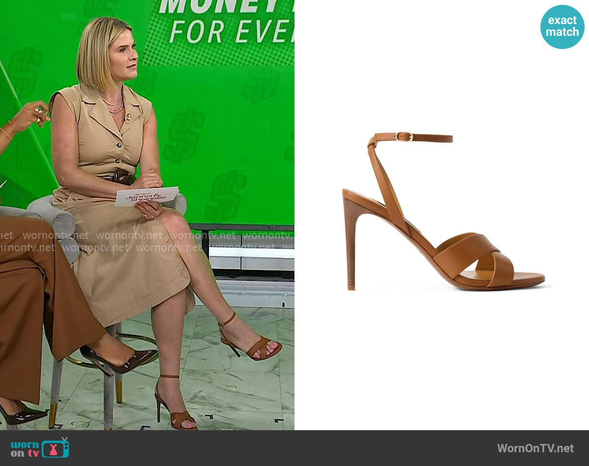 Jenna’s brown leather cross sandals on Today