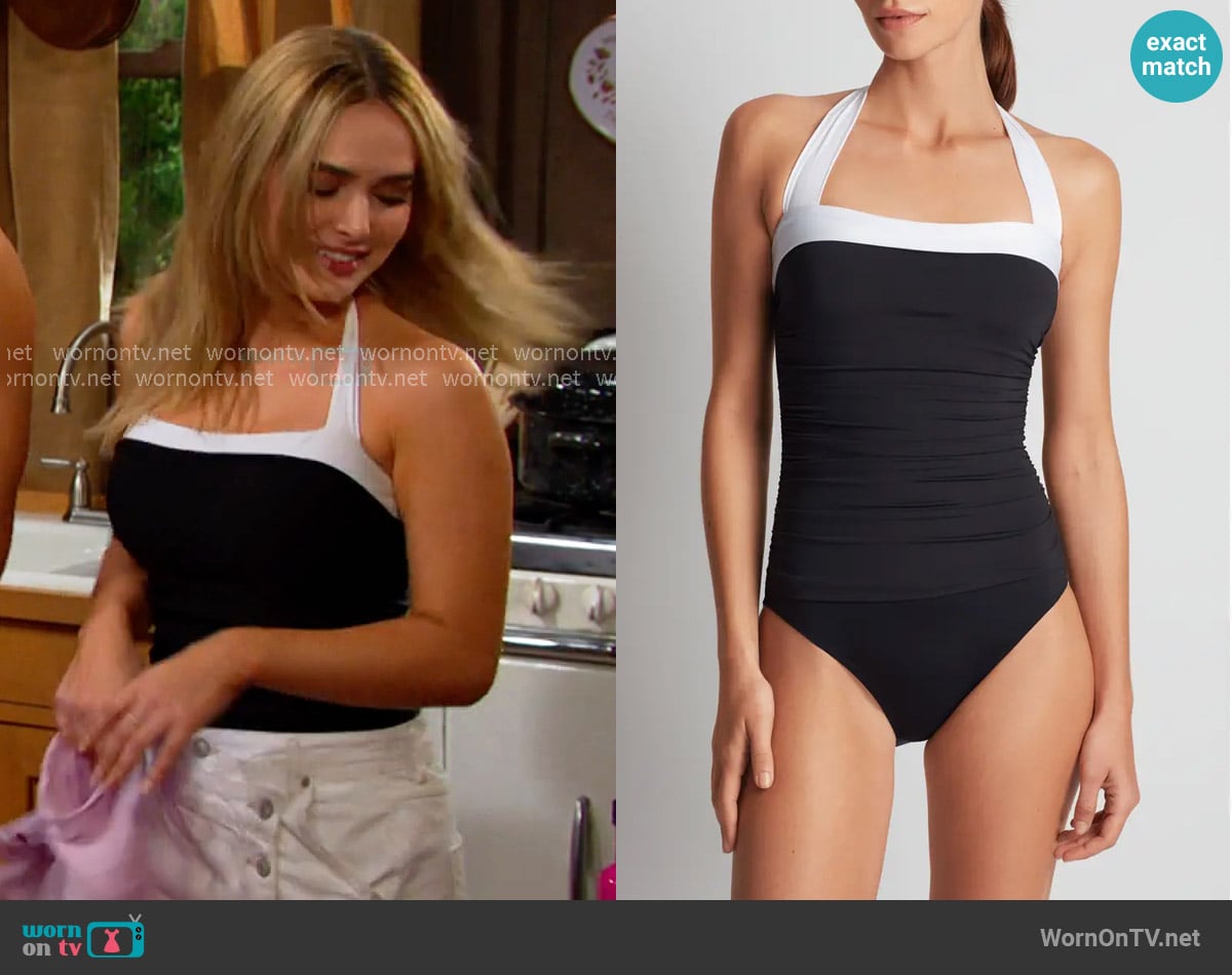 Ralph Lauren Halter One-Piece Swimsuit worn by Holly Jonas (Ashley Puzemis) on Days of our Lives