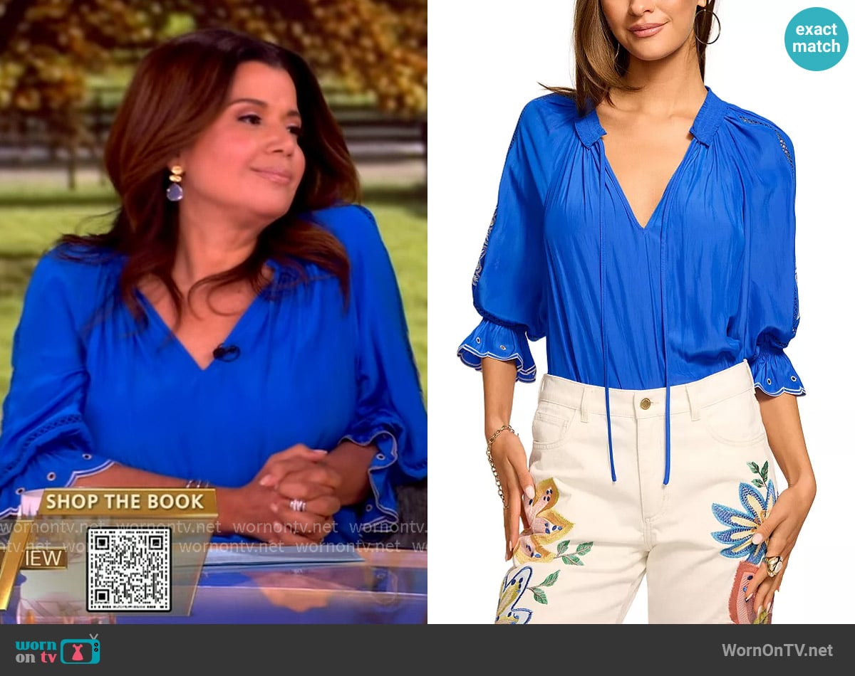 Ramy Brook Haven Lattice Trim Top worn by Ana Navarro on The View