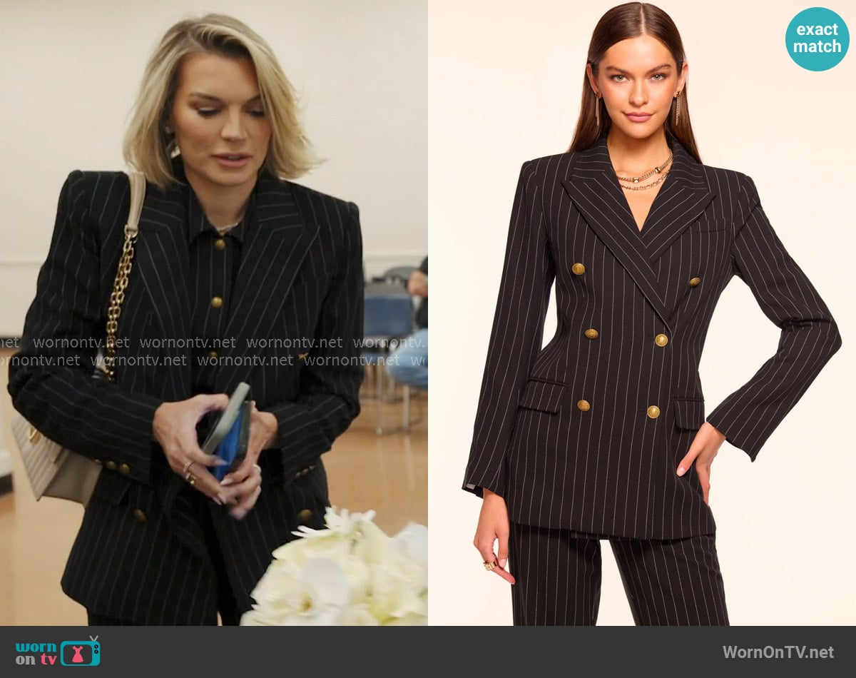 Ramy Brook Laurel Pinstripe Double Breasted Blazer worn by Lindsay Hubbard on In The City