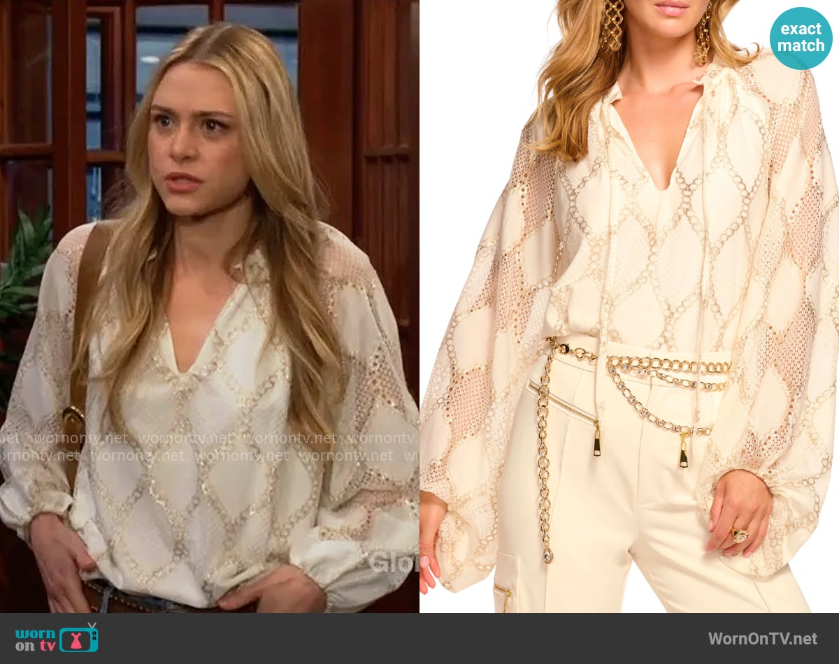 Ramy Brook Ria Metallic Chain Print Top worn by Claire Grace (Hayley Erin) on The Young and the Restless