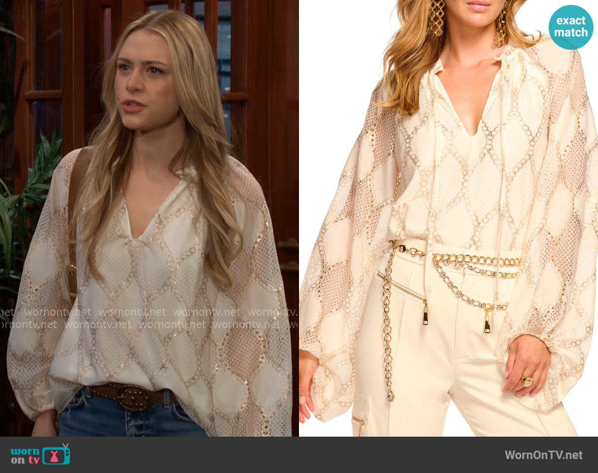 Ramy Brook Ria Metallic Chain Print Top worn by Claire Grace (Hayley Erin) on The Young and the Restless