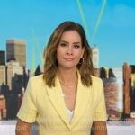 Rebecca’s yellow short sleeve tweed blazer on Good Morning America