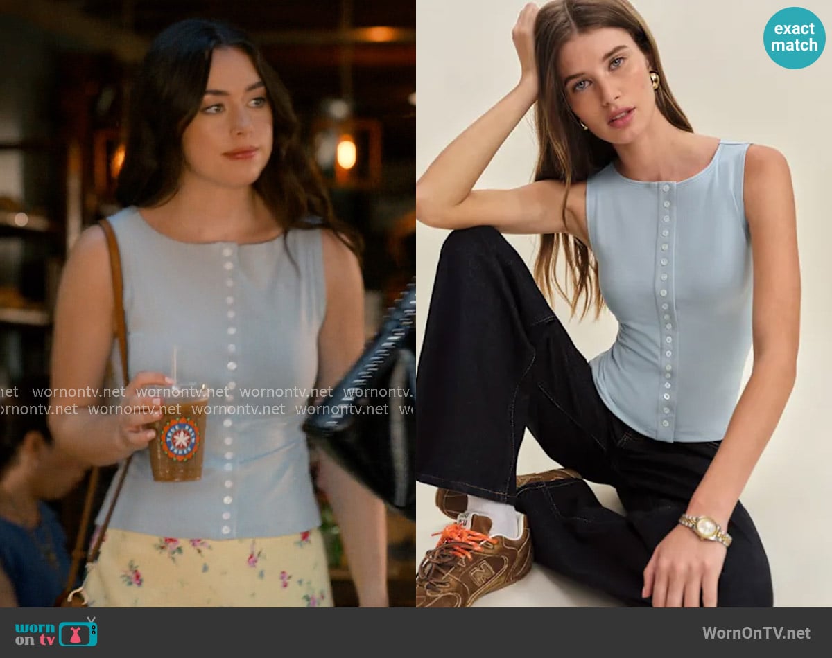 Reformation Julie Knit Top in Mineral worn by Annie Sullivan (Anneliese Judge) on Sweet Magnolias